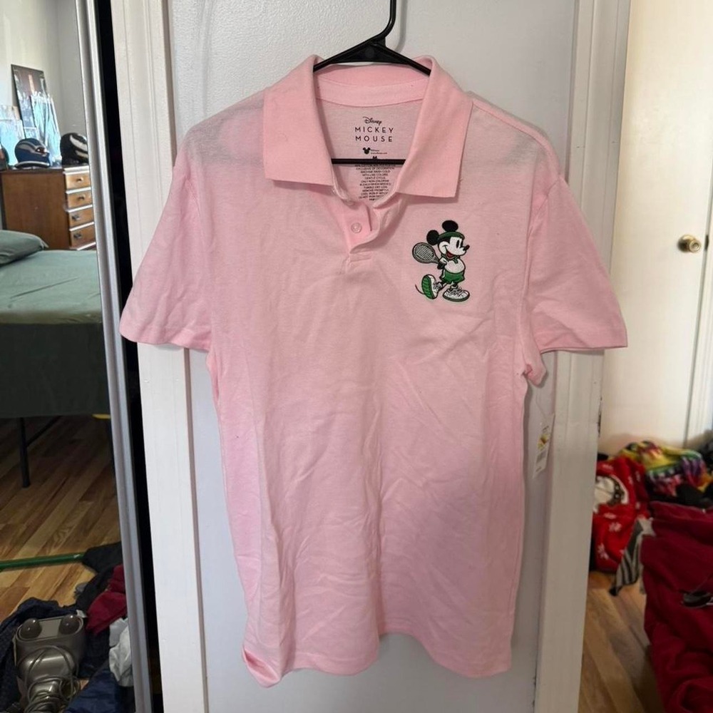 Disney pink Mickey Mouse polo shirt Size M